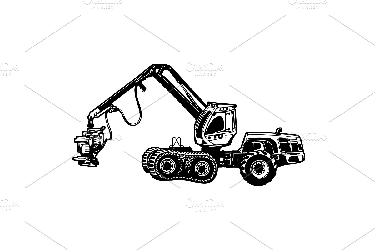 Felling Harvester in the Forest, an Illustration by Digital-Clipart