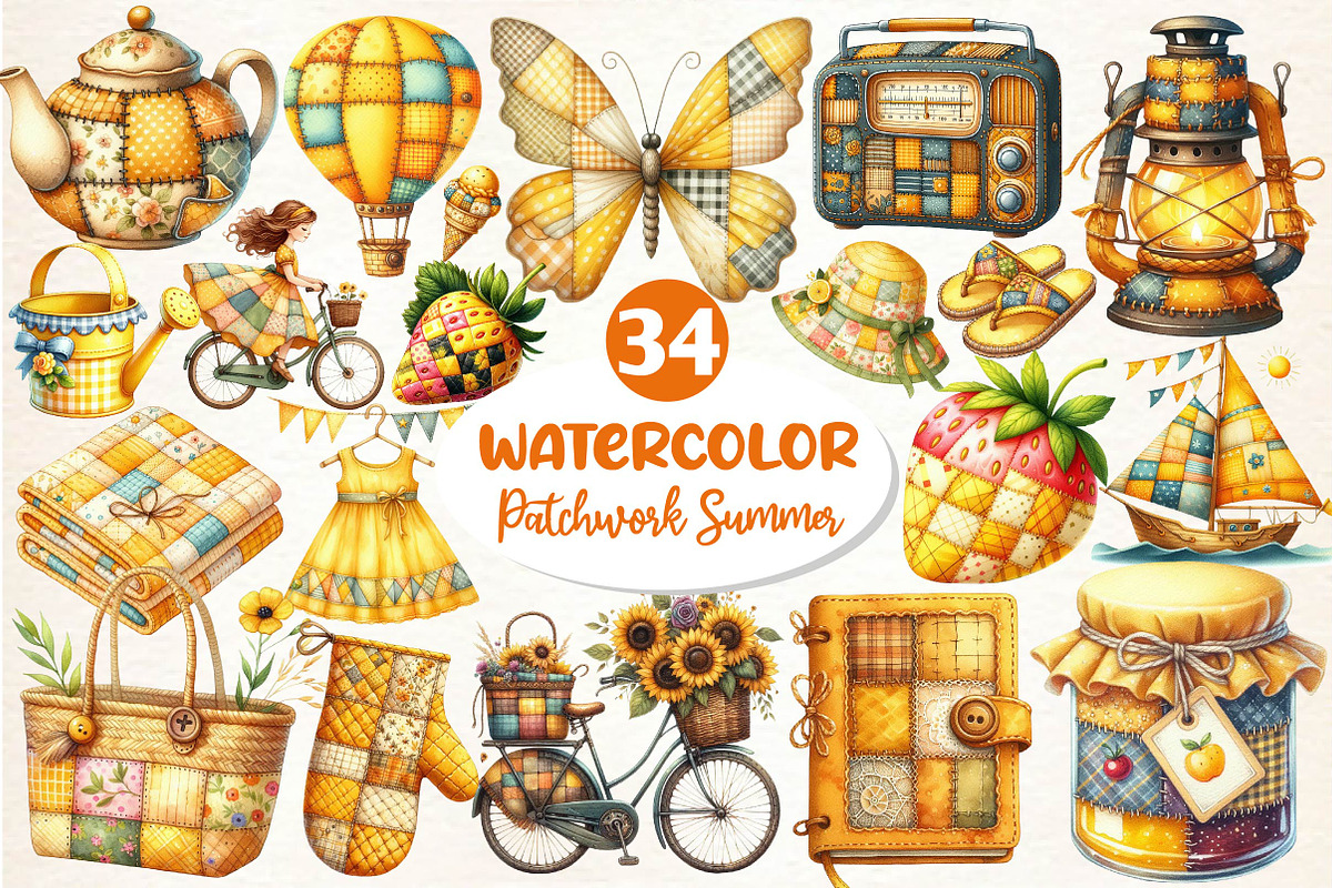 Yellow Patchwork Summer Clipart, an Illustration by Dream Creation (Photo 1 of 6)