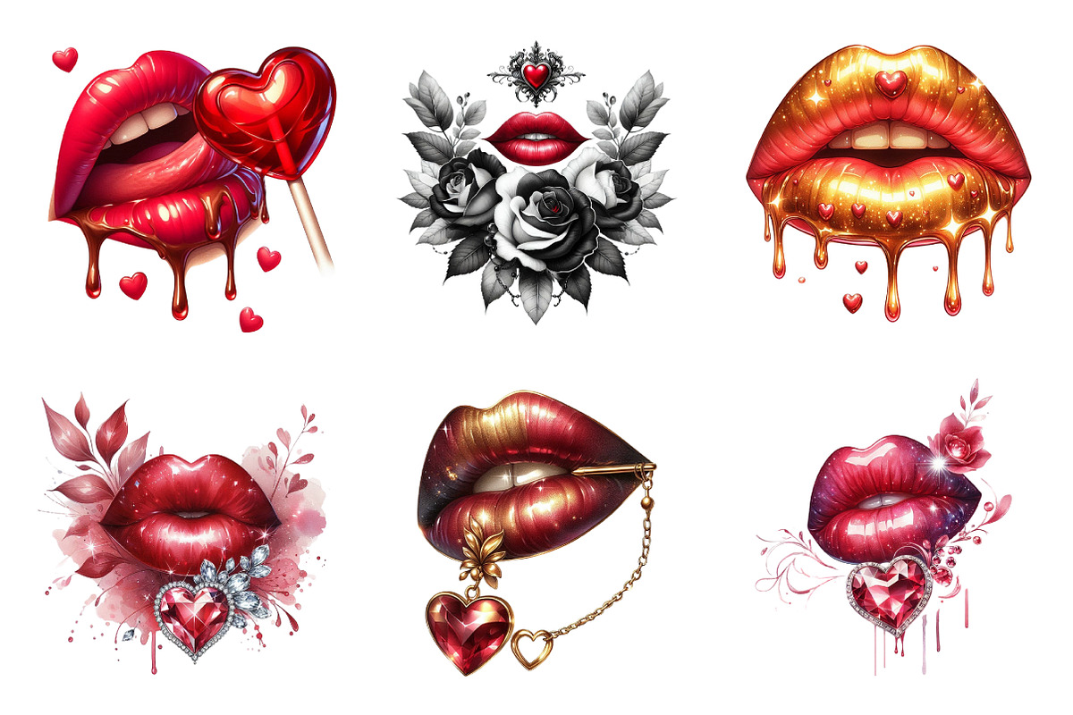Watercolor Valentine Smooch Clipart, an Illustration by SinaCreation (Photo 4 of 11)