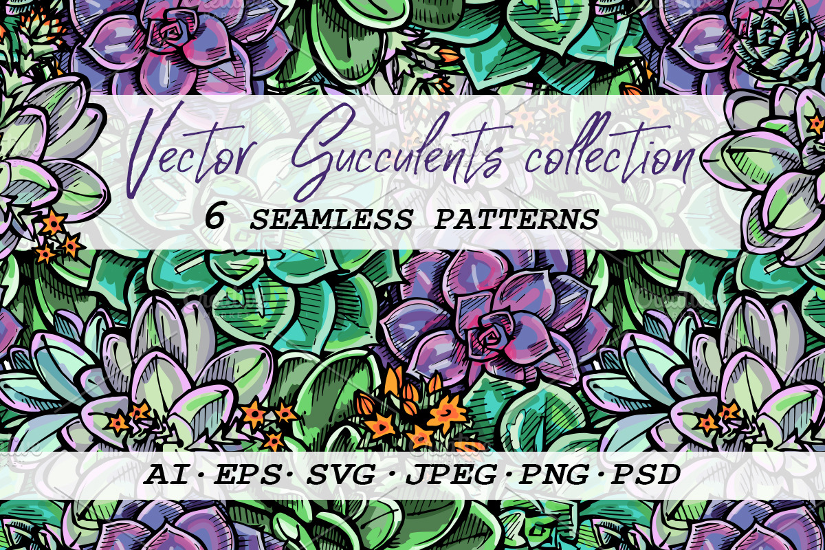 6 seamless patterns with succulents, a Pattern Graphic by AV Design (Photo 1 of 8)