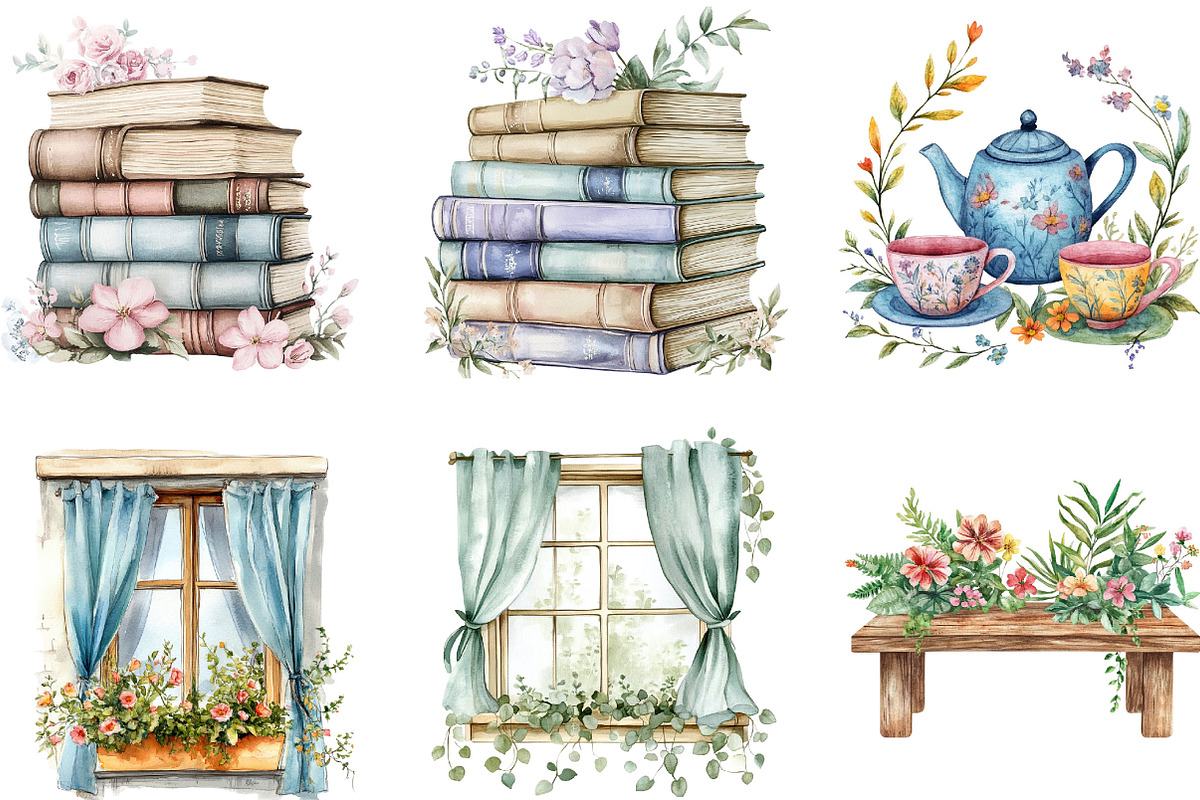 Watercolor Vintage Cottage Life Item, an Illustration by Designking (Photo 2 of 5)