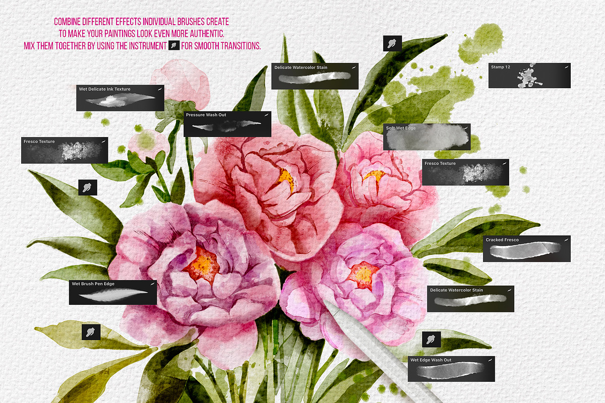 WATERCOLOR BRUSHES for PROCREATE, a Brush Add-On by AlexandraArt