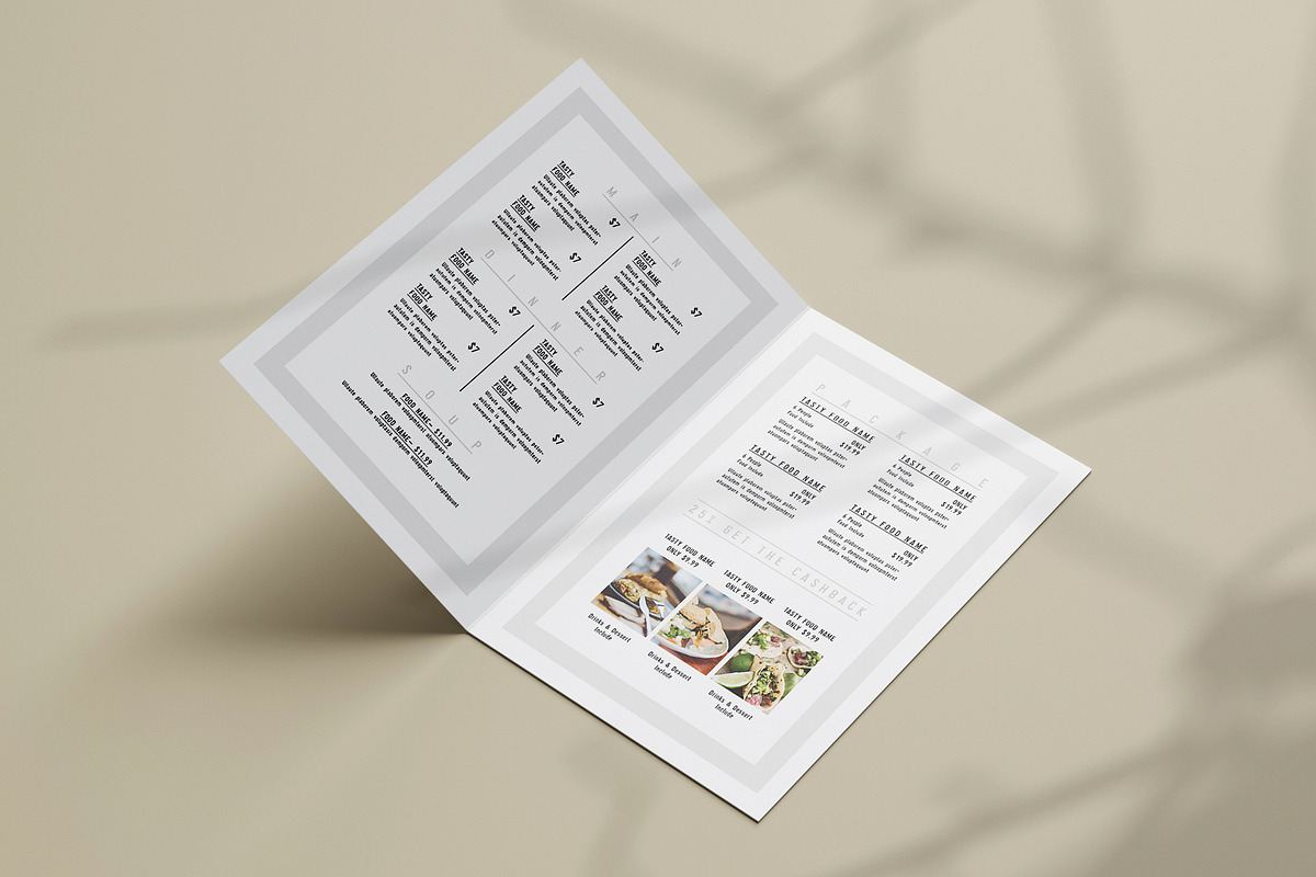 Bi fold / Half fold Food Menu, a Brochure Template by Designsoul14