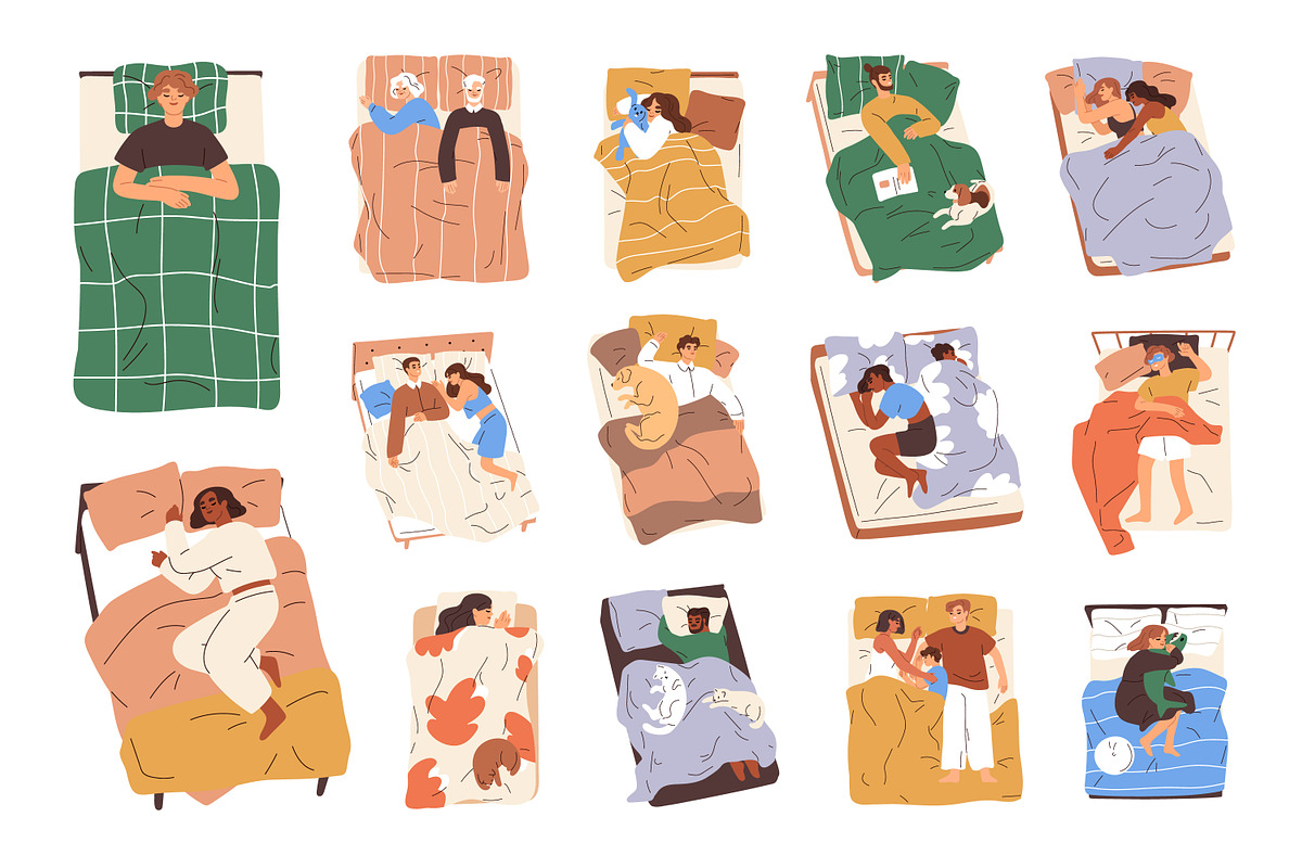 People sleeping in cozy beds set, a Person Illustration by Good Studio (Photo 1 of 8)