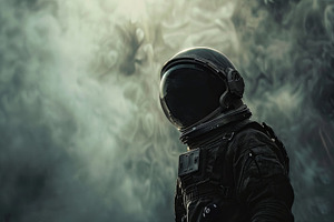 Astronaut In Spacesuit Against The Background Of A Wall Of Smoke