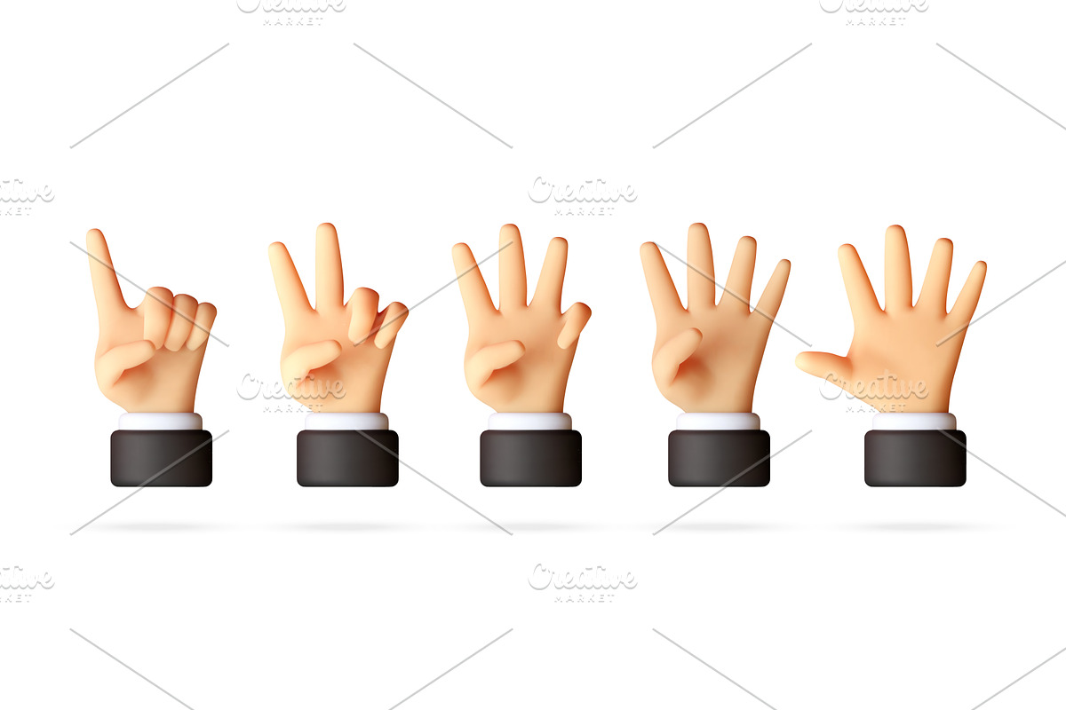 3D Cartoon hands showing numbers one, an Object Illustration by Abscent