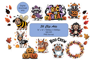 Cute Halloween Animals, 36 Clip Arts