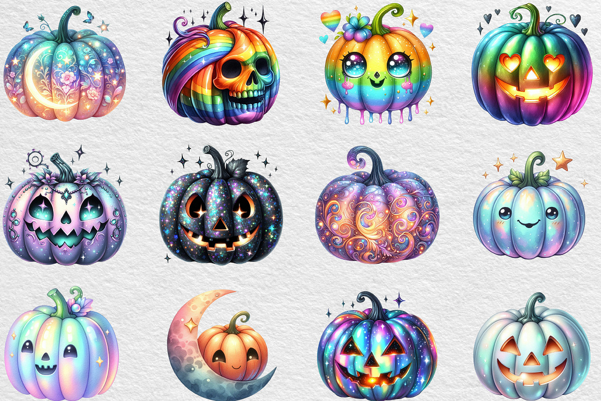 Halloween Pumpkin Iridescent Bundle, an Illustration by Black Bird Studio (Photo 4 of 6)