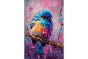 Baby Birds in Blue Pink Yellow Art, an Animal Illustration by Art Paradise Studios