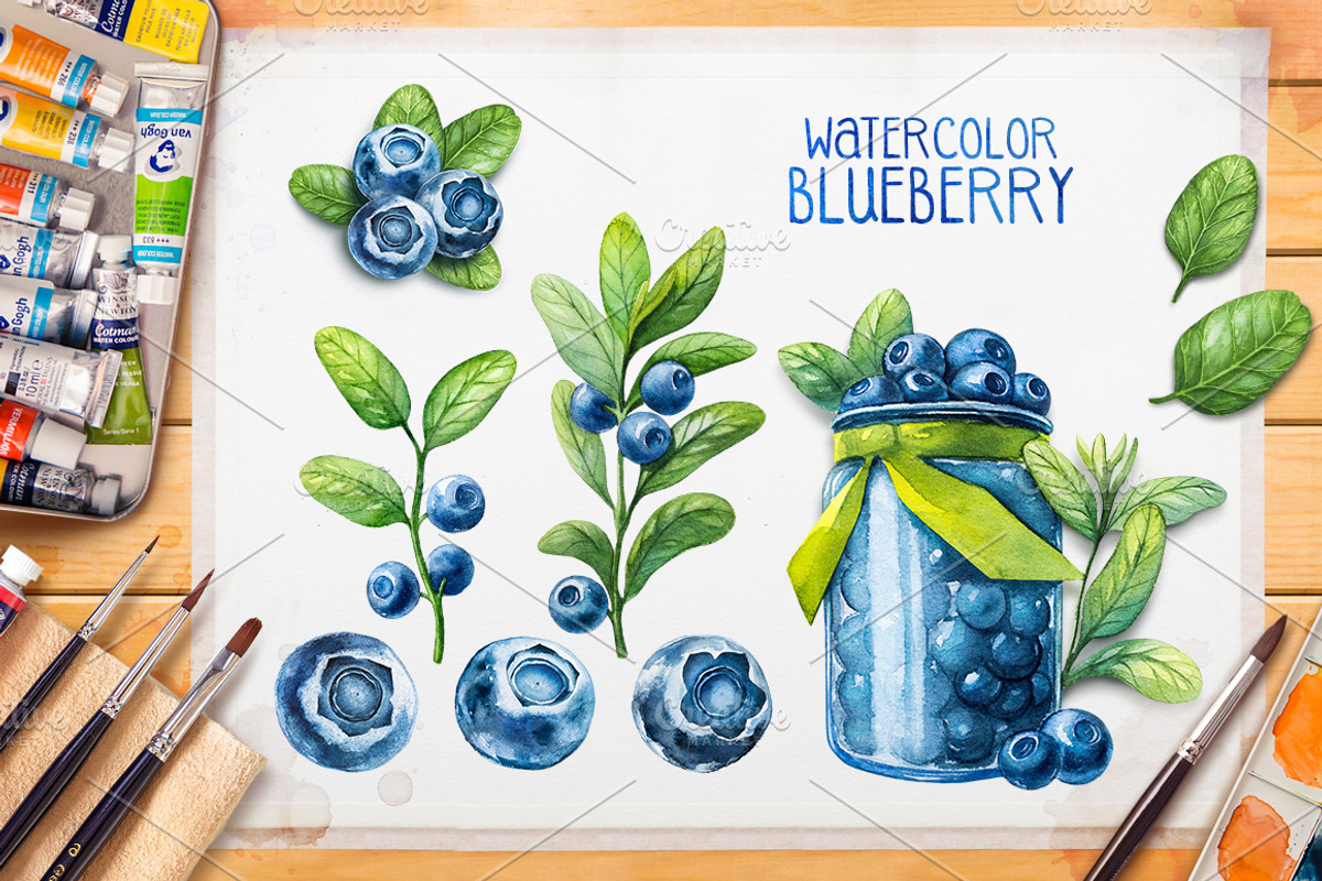 Watercolor blueberry, a Decorative Illustration by AlexGreenArt (Photo 1 of 3)