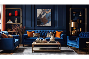 home navy blue interior ai generated, an Arts & Entertainment Photo by pikepicture
