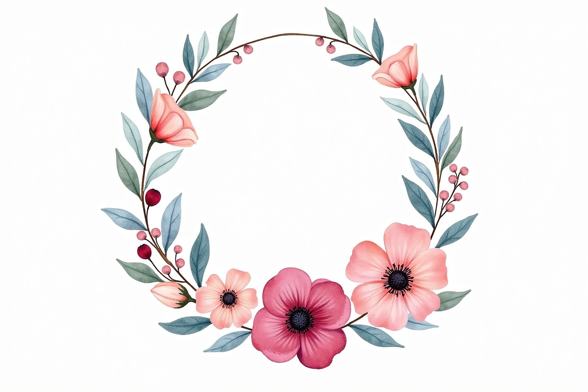 floral wreath, watercolor flowers,, a Graphic by Creativeshirt (Photo 9 of 11)