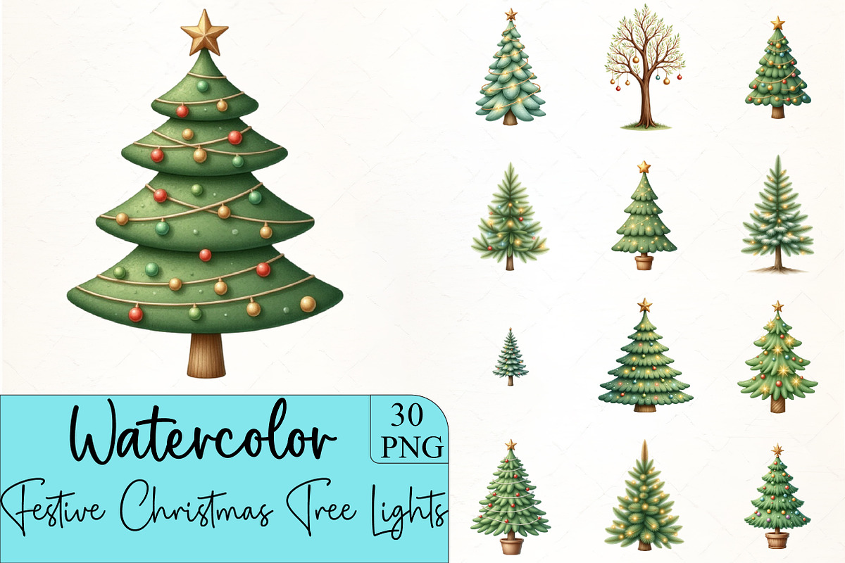 Festive Christmas Tree Lights Clipar, an Illustration by CrexoraLab (Photo 1 of 5)