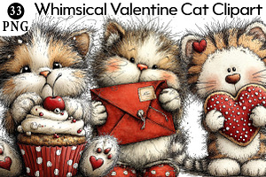 Whimsical Valentine Cat Clipart Bund, an Illustration by Daily.Designs