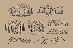 Mountain Camping Hand Drawn Scene