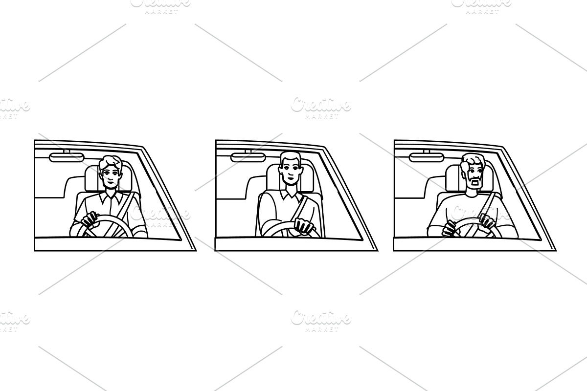 drive driving car man vector, a Person Illustration by pikepicture