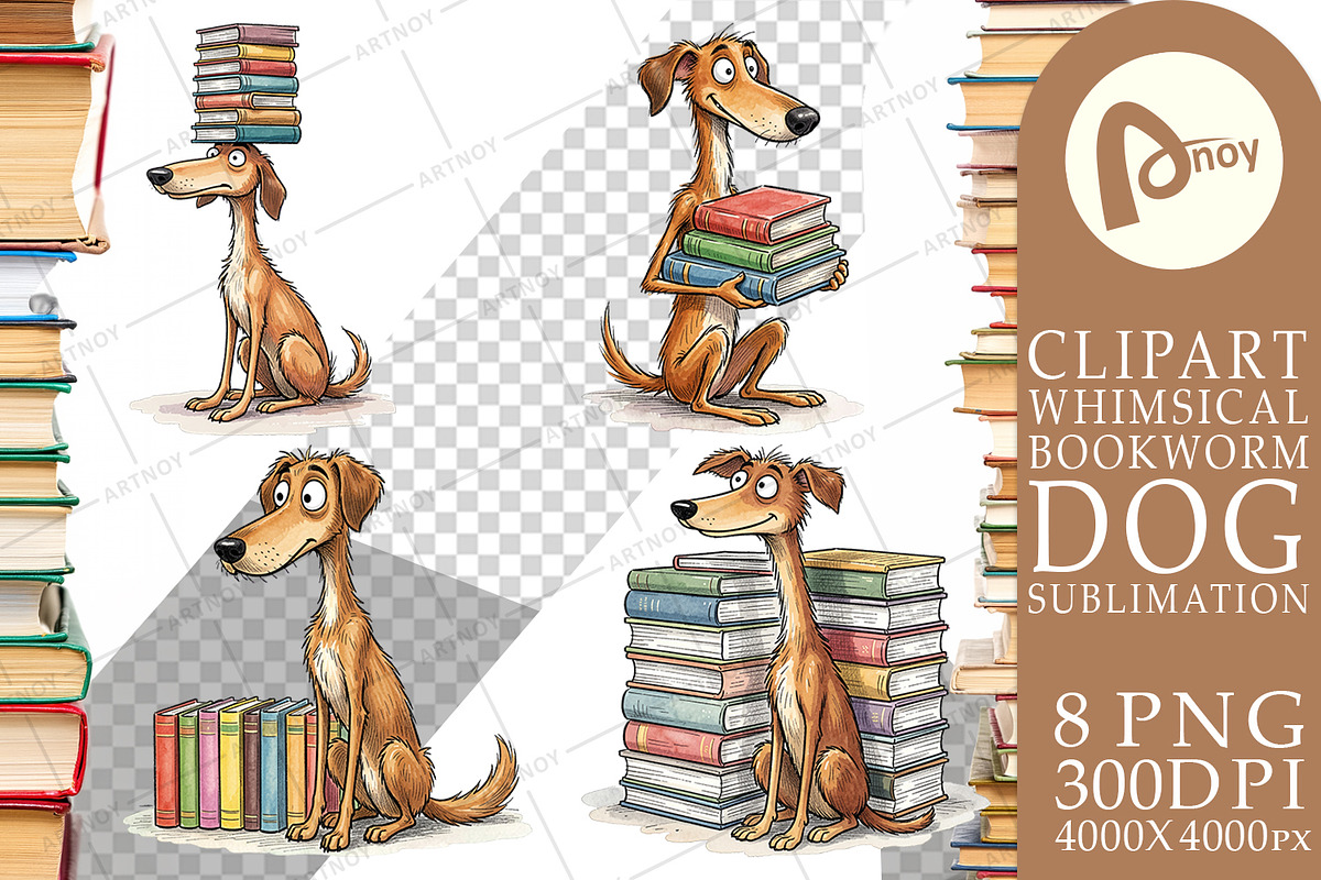 Bookworm Dog Sublimation PNG, an Animal Illustration by Artnoy (Photo 8 of 18)