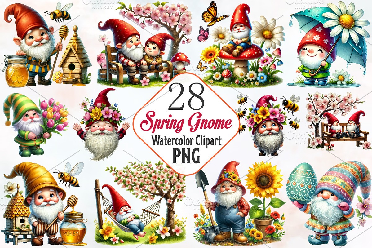 Spring Gnome Sublimation Clipart, an Illustration by RobertsArt (Photo 1 of 7)