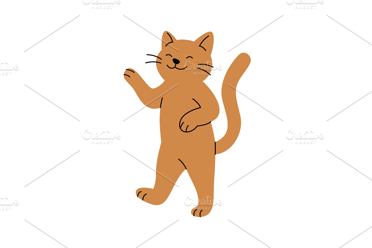 Cartoon orange cat standing on hind, an Animal Illustration by GraphiShop