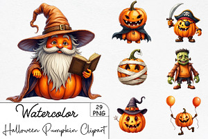 Halloween Pumpkin Character Clipart, an Illustration by CrexoraLab