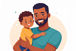 Illustration of a smiling dad holding a child in his arms., a Person Illustration by DanFLCreativo