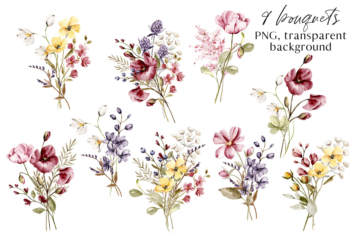 Wild flowers, poppies watercolor set, a Texture Illustration by Larisa Maslova (Photo 7 of 12)