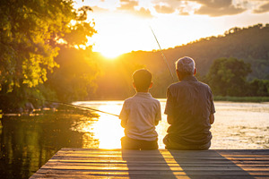 Grandfather and Grandson Fishing at Sunset, a Sports & Recreation Photo by Davizro's Market