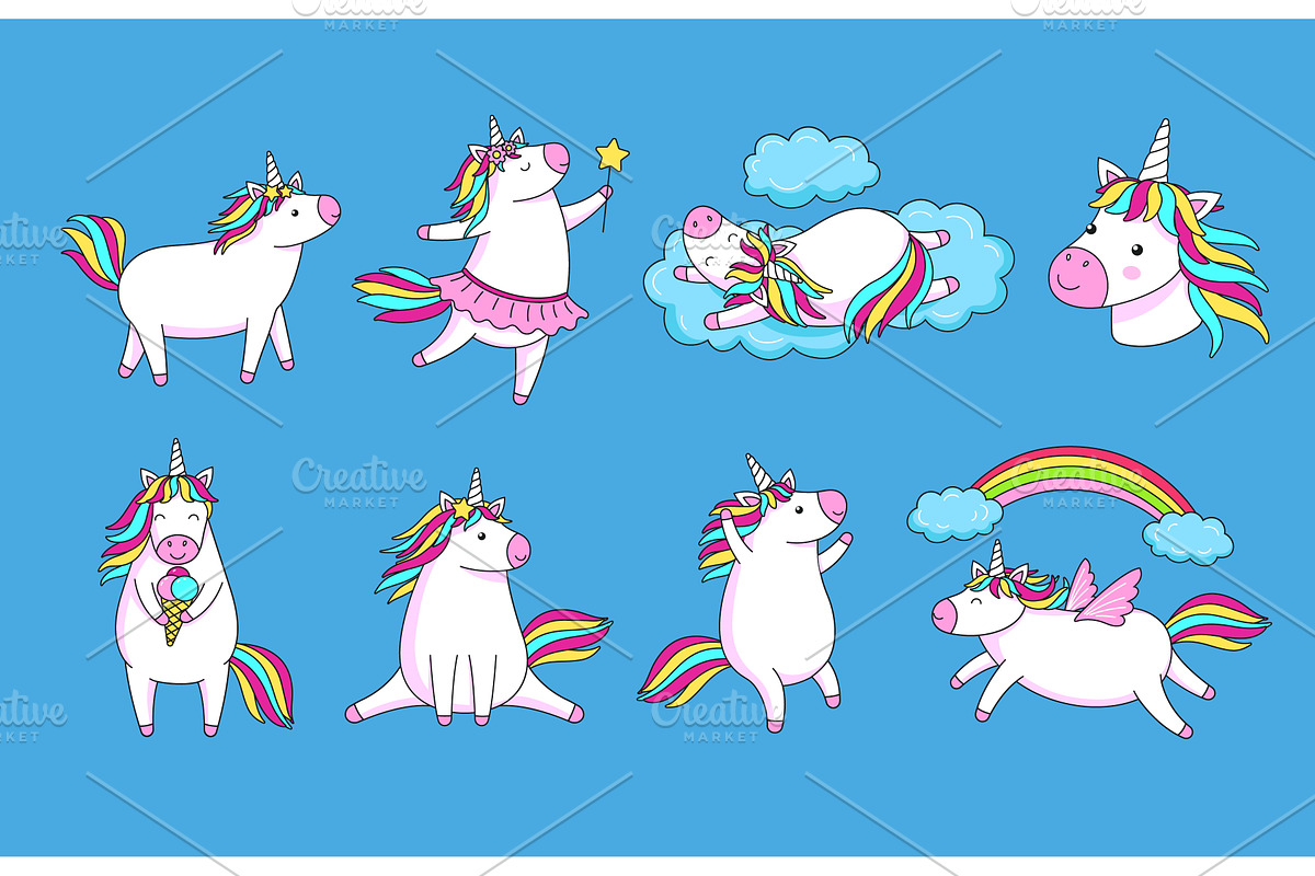 Cute cartoon unicorns. Magic unicorn, a Graphic by winwin.art