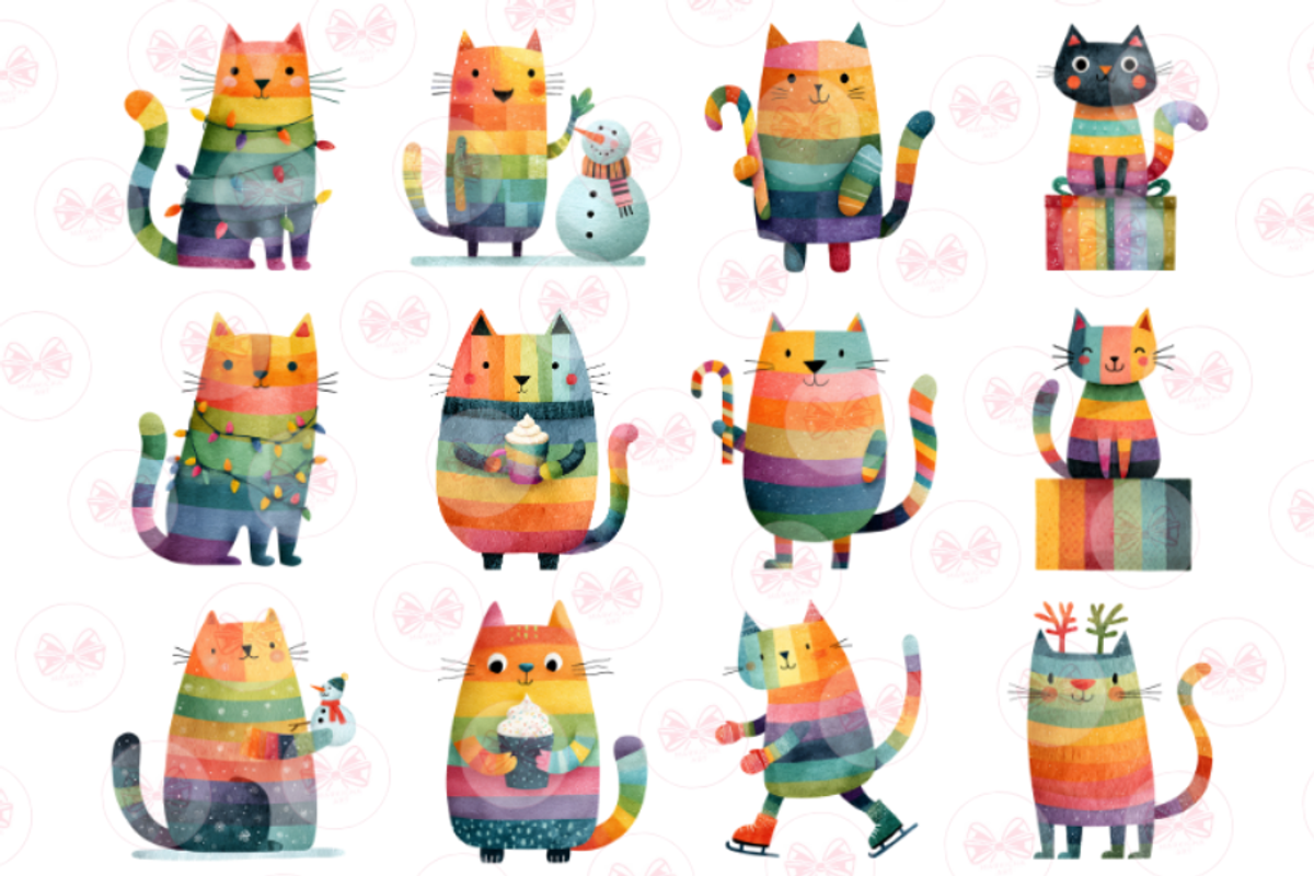 Rainbow Christmas Cat Clipart, an Illustration by Markicha Art (Photo 5 of 6)