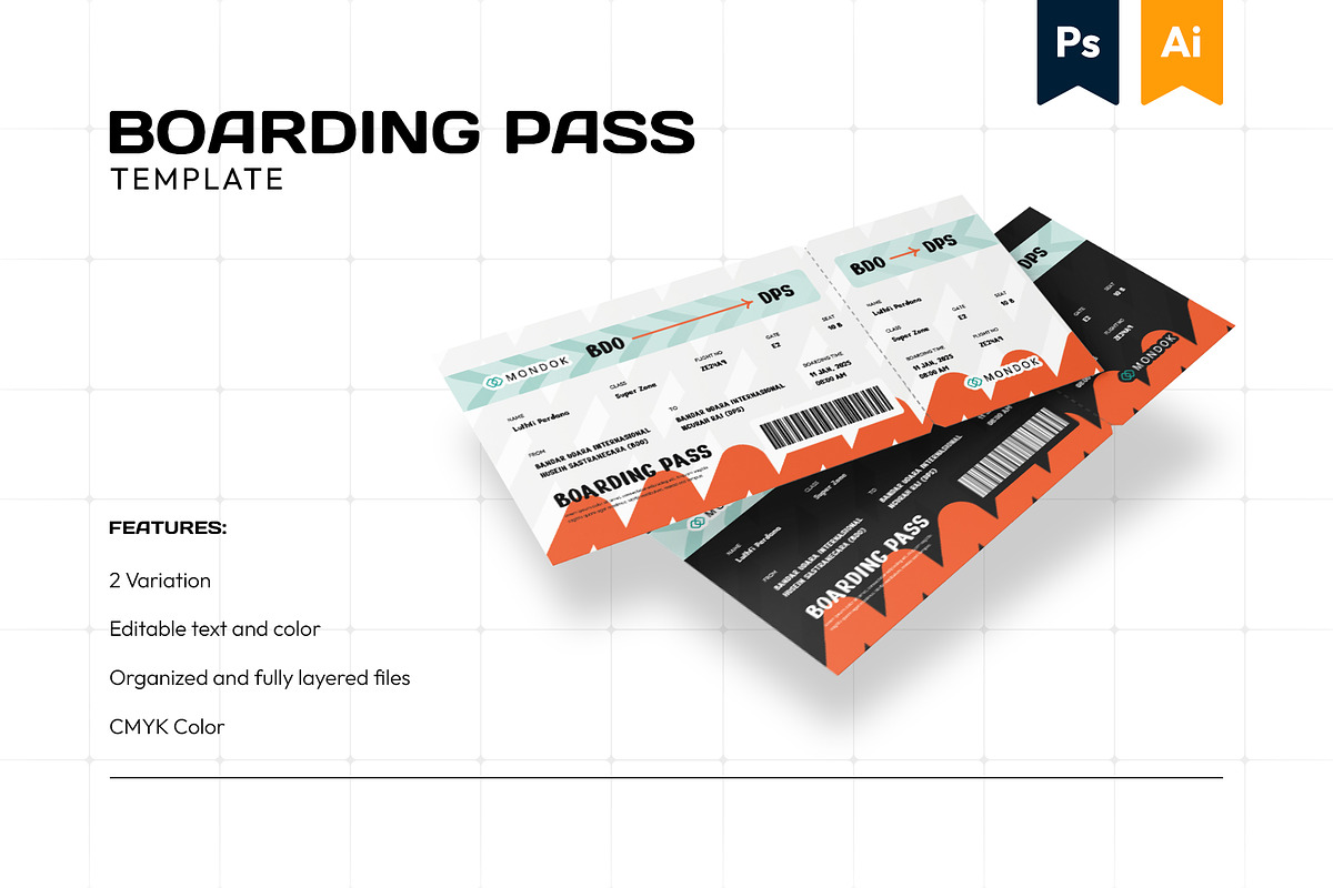 Boarding Pass - Mondok 2, a Print Template by Themes Awesome (Photo 1 of 3)