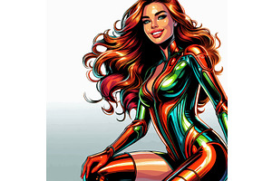 Smiling Superhero Woman in Green and, a Person Illustration by AlexArt