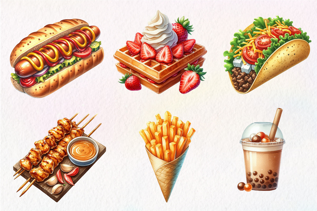 Watercolor Street Food Clipart, an Illustration by CreationArt (Photo 2 of 5)