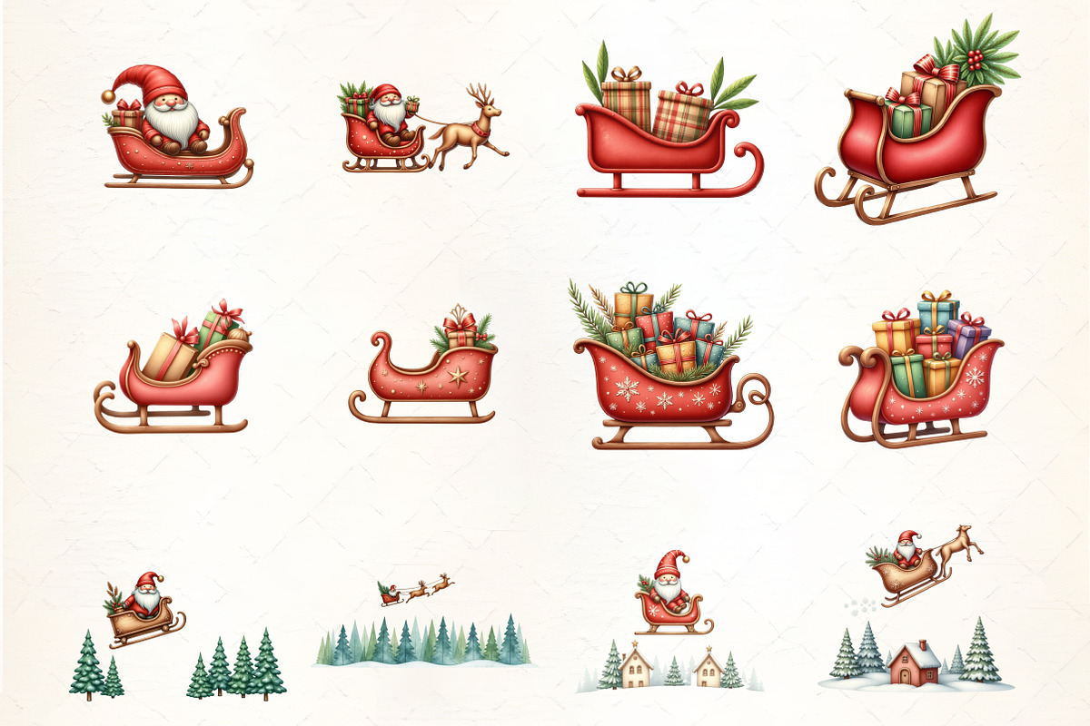 Christmas Santa Claus Sleigh Clipart, an Illustration by CrexoraLab (Photo 2 of 5)