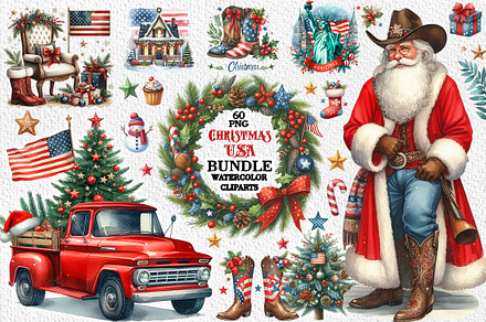 USA American Christmas watercolor