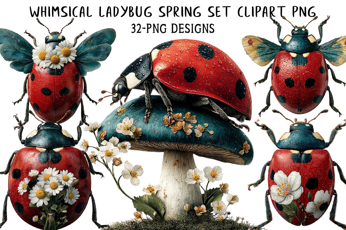 Whimsical Ladybug Spring Set Clipart, an Illustration by Daily.Designs (Photo 1 of 7)