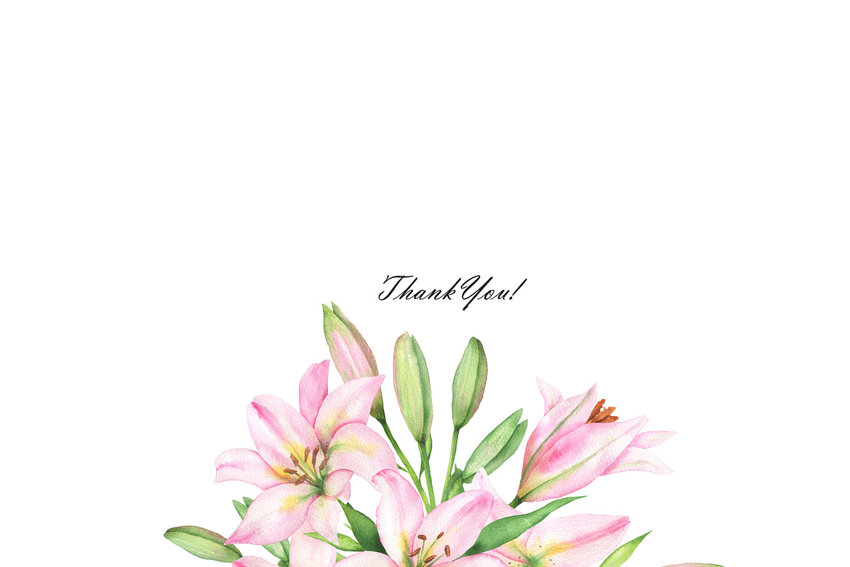 Pink lilies watercolor clipart set, an Illustration by OlDm_Shop (Photo 10 of 10)