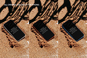 iPhone Smartphone on Sand Mockup Set, an iPhone Mockup by creatsy5 (Thumbnail 4 of 8)