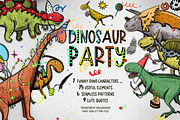 Birthday dinosaurs clipart, an Animal Illustration by ArtSpotVeronika (Thumbnail 1 of 11)