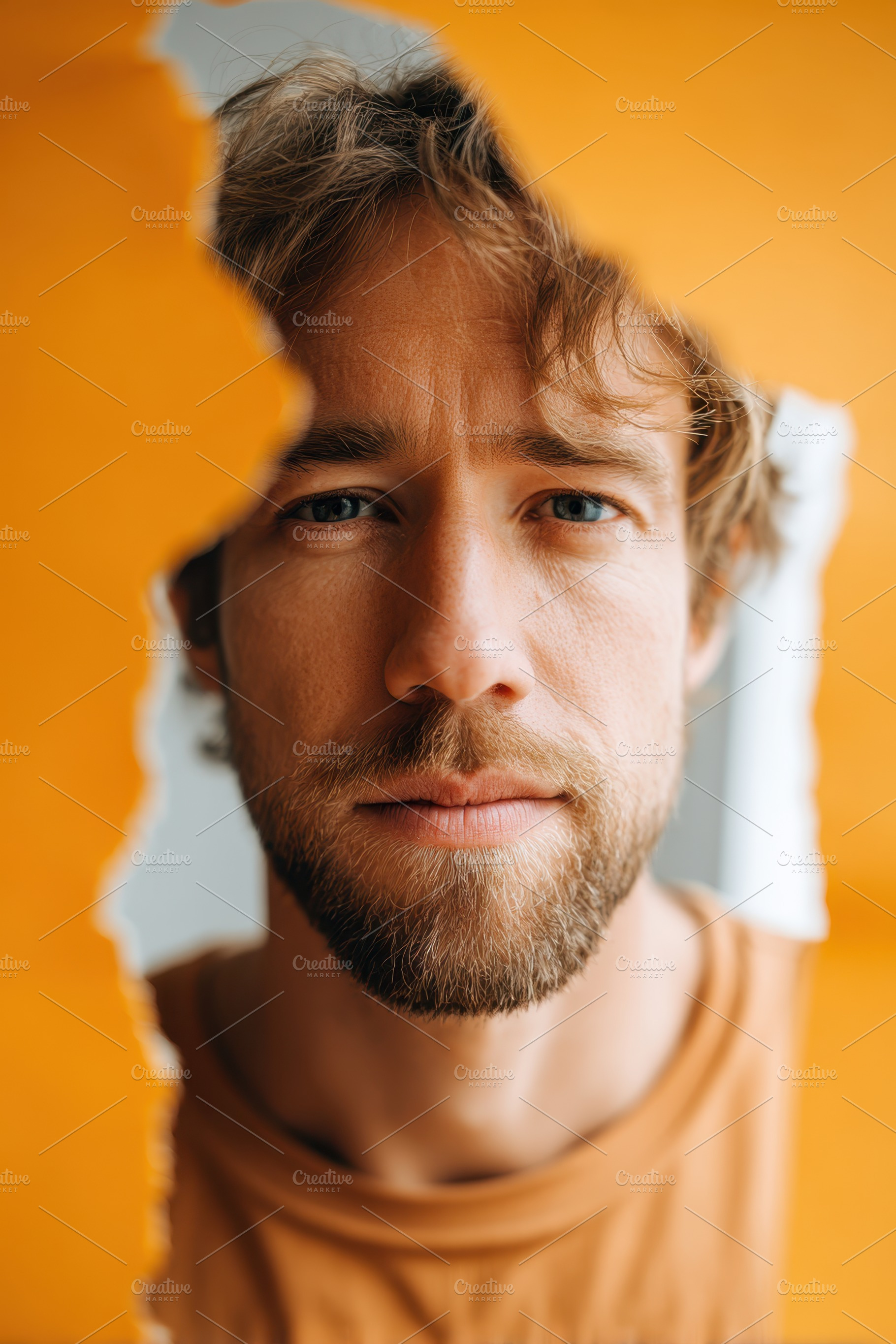 Thoughtful man with colorful sticky notes, a Person Photo by AlyaAnd