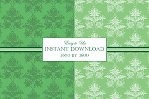 Green Damask Pattern Backgrounds