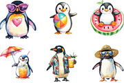 Watercolor Summer Penguin Clipart, a Seasonal Illustration by Designking (Thumbnail 2 of 5)