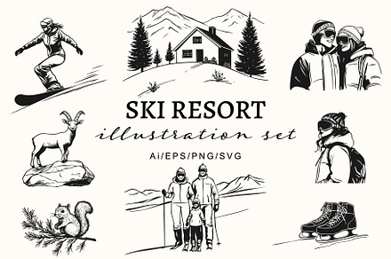 Winter Mountain Ski Resort Set