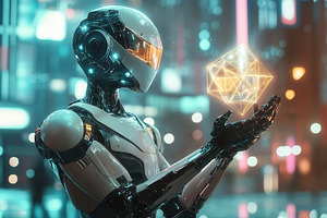A futuristic robot in a sci-fi world, a Photo by Pavel_design