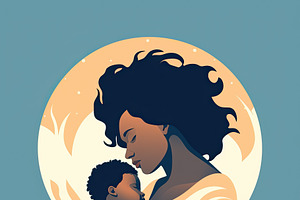 Logo, mother and baby, minimalist style, illustration, flat