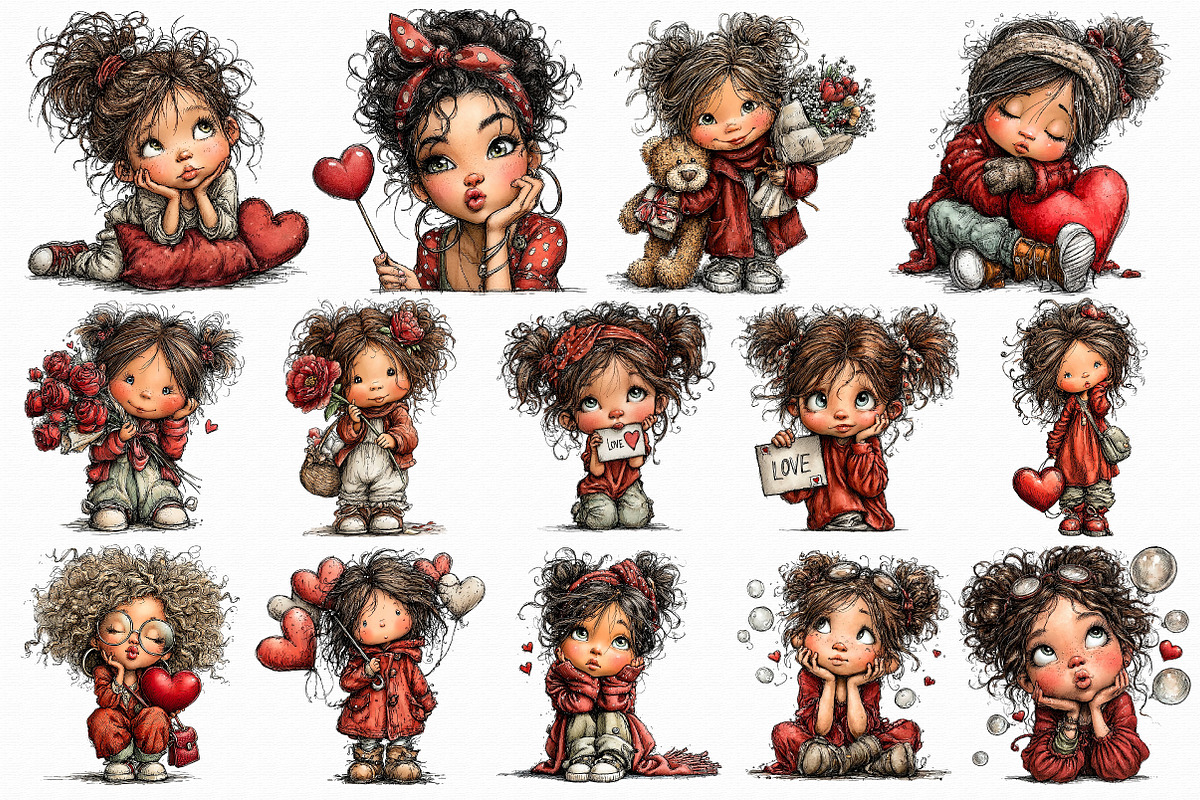 Valentine girl Clipart, an Illustration by Libby Wishes (Photo 4 of 7)