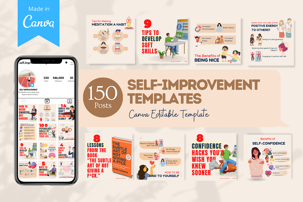 150 Self Improvement Templates, a Social Media Template by Viral Content Design (Photo 1 of 9)
