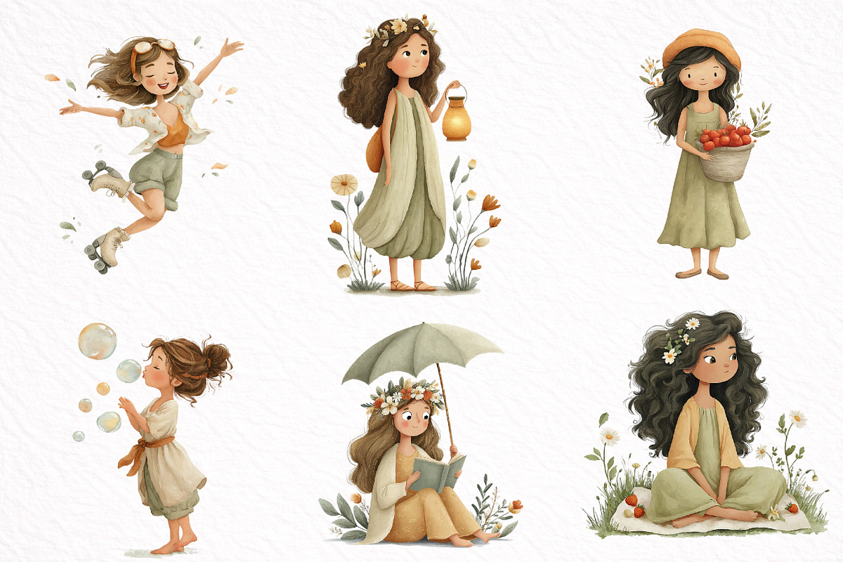 Whimsical Summer Girl Clipart, an Illustration by DreamArtGraphic (Photo 8 of 8)