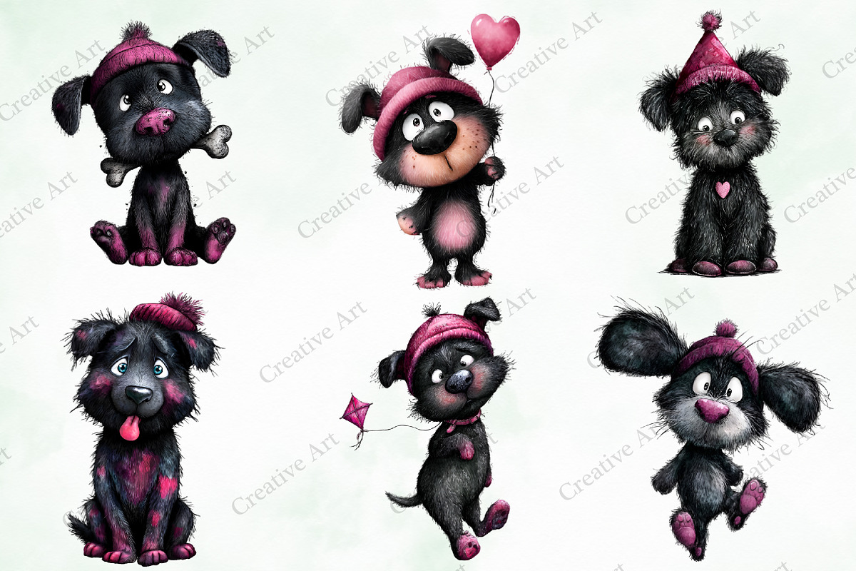 Whimsical Valentine Black Dog Bundle, an Illustration by Creative Art (Photo 3 of 9)