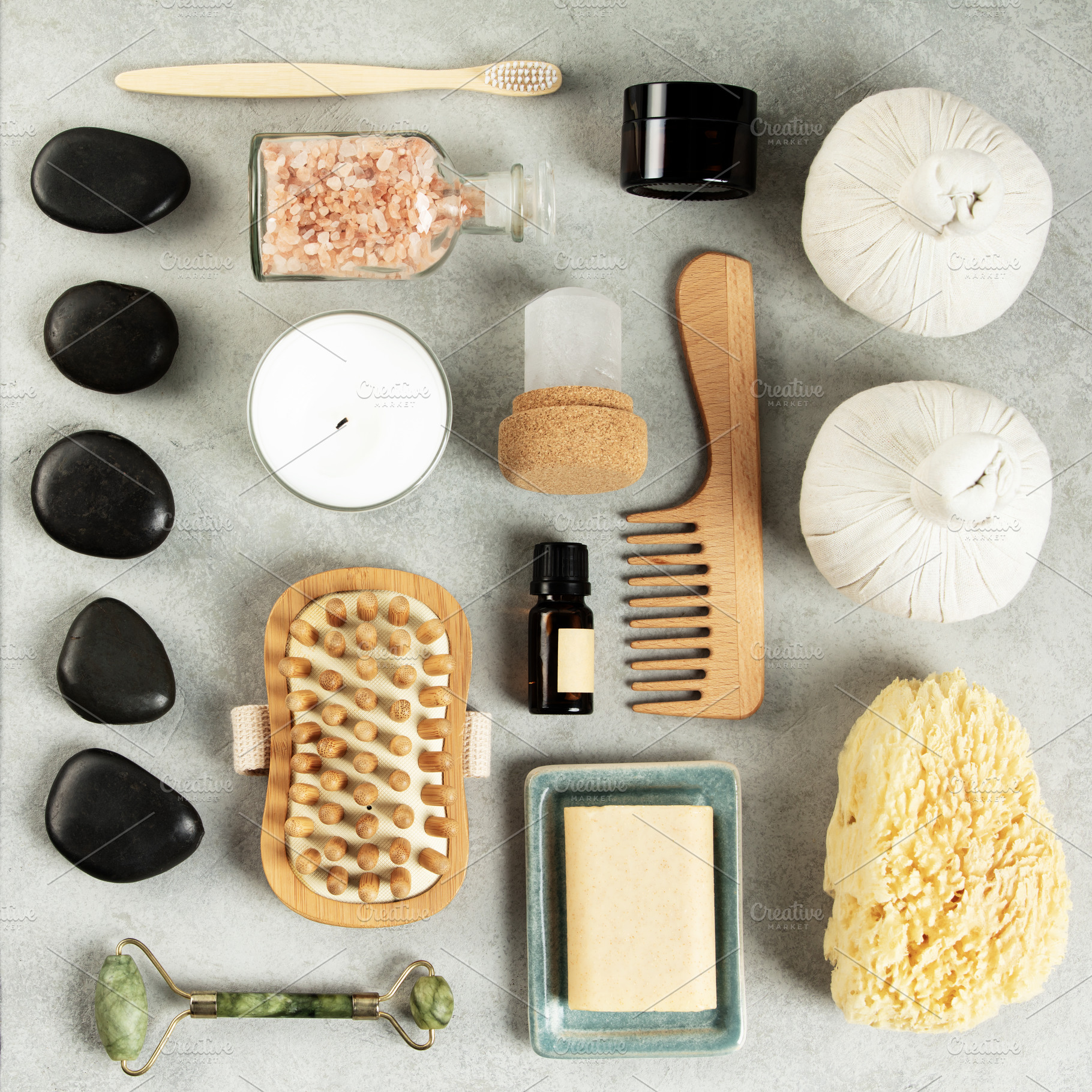 Spa and Self-Care Essentials Flat Lay on Stone Background, a Beauty & Fashion Photo by Natalia Klenova's Shop