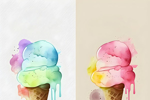 Ice Cream Waffle Cone Logo Watercolor Illustration